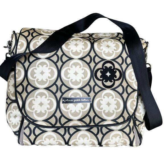 PETUNIA PICKLE BOTTOM Black tabn embroidered upscale diaper bag insulated - Picture 1 of 15